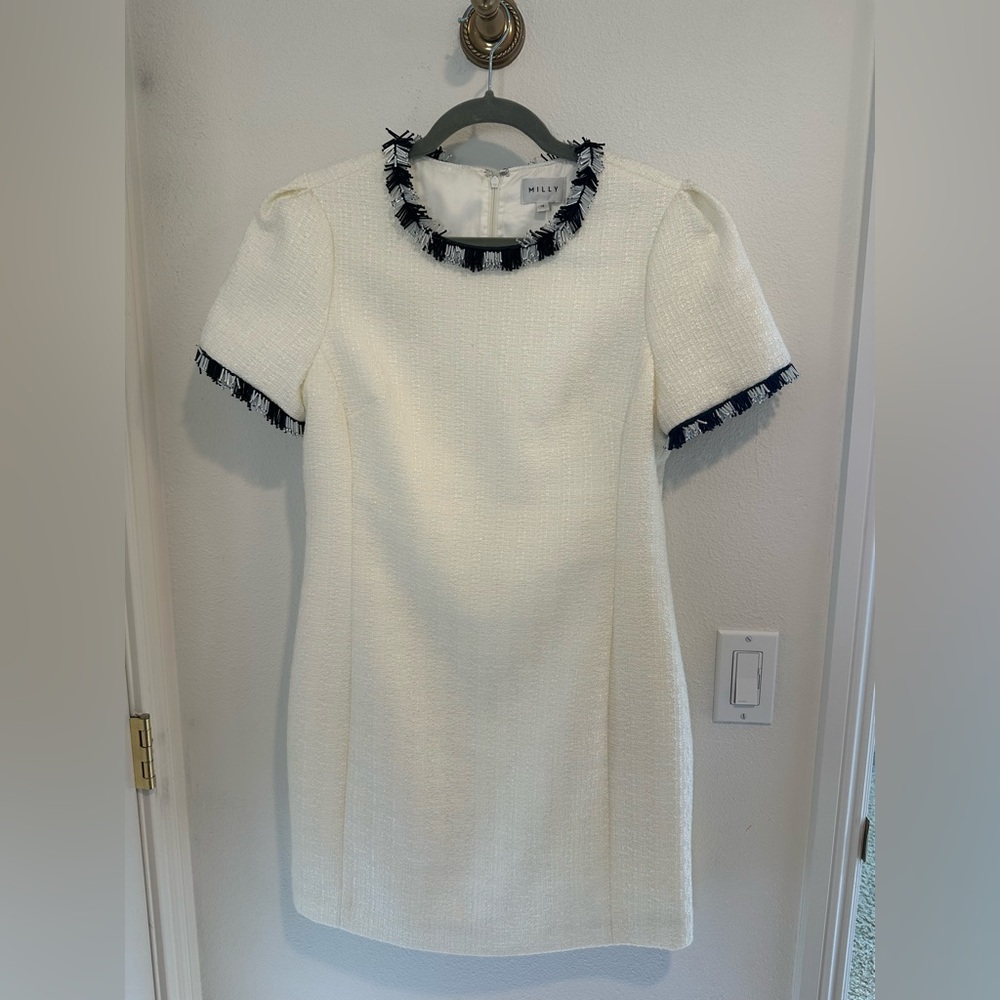 Milly White Tweed Dress with Black Accents